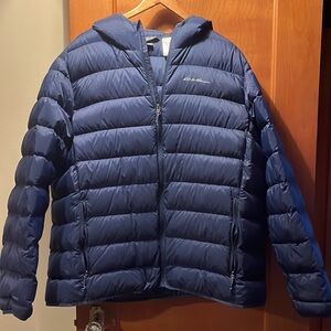 Eddie Bauer EB650 Wide Channel Hoodie Jacket Mens XXL Packable Navy Blue Puffer